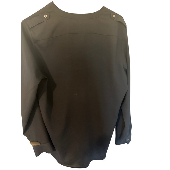 Calvin Klein Black Blouse Long Sleeve Zipper Pockets Button Down - Picture 5 of 5